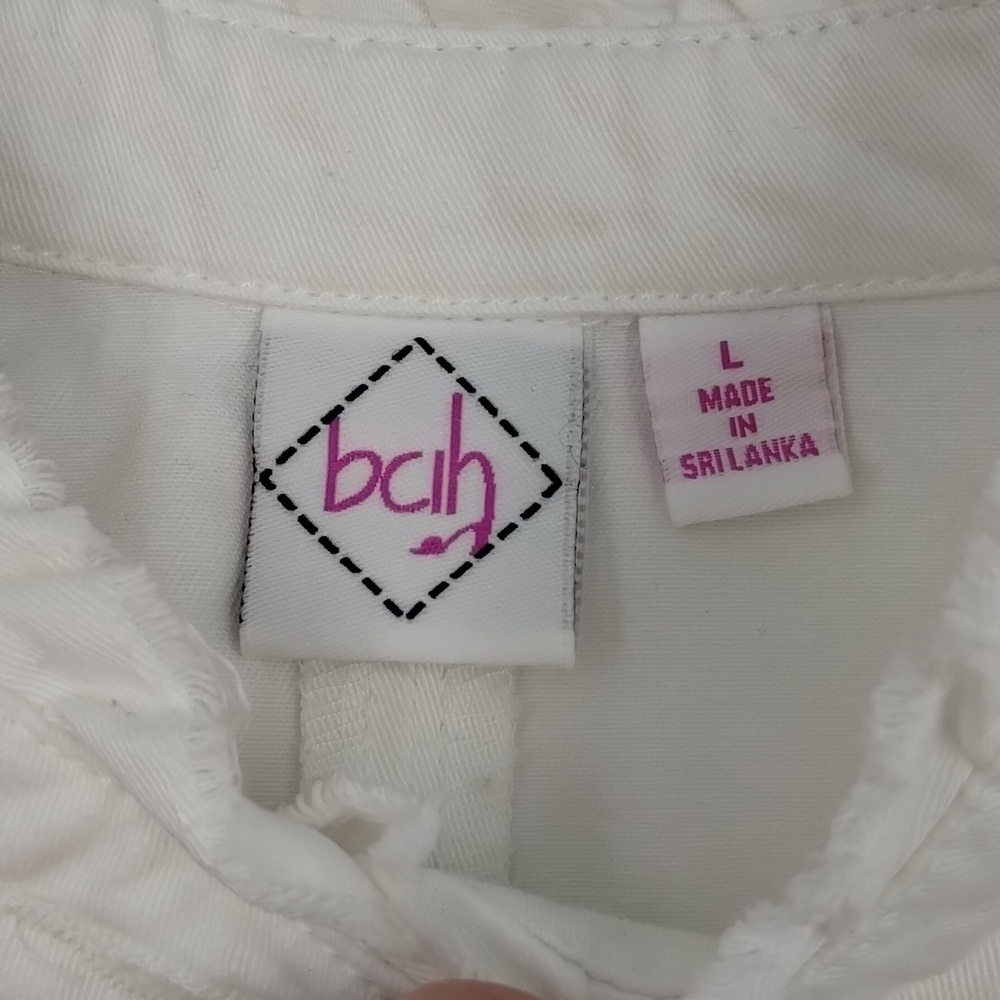 bcih White Jean Jacket Size Large Raw Edges Cropped - Picture 7 of 10